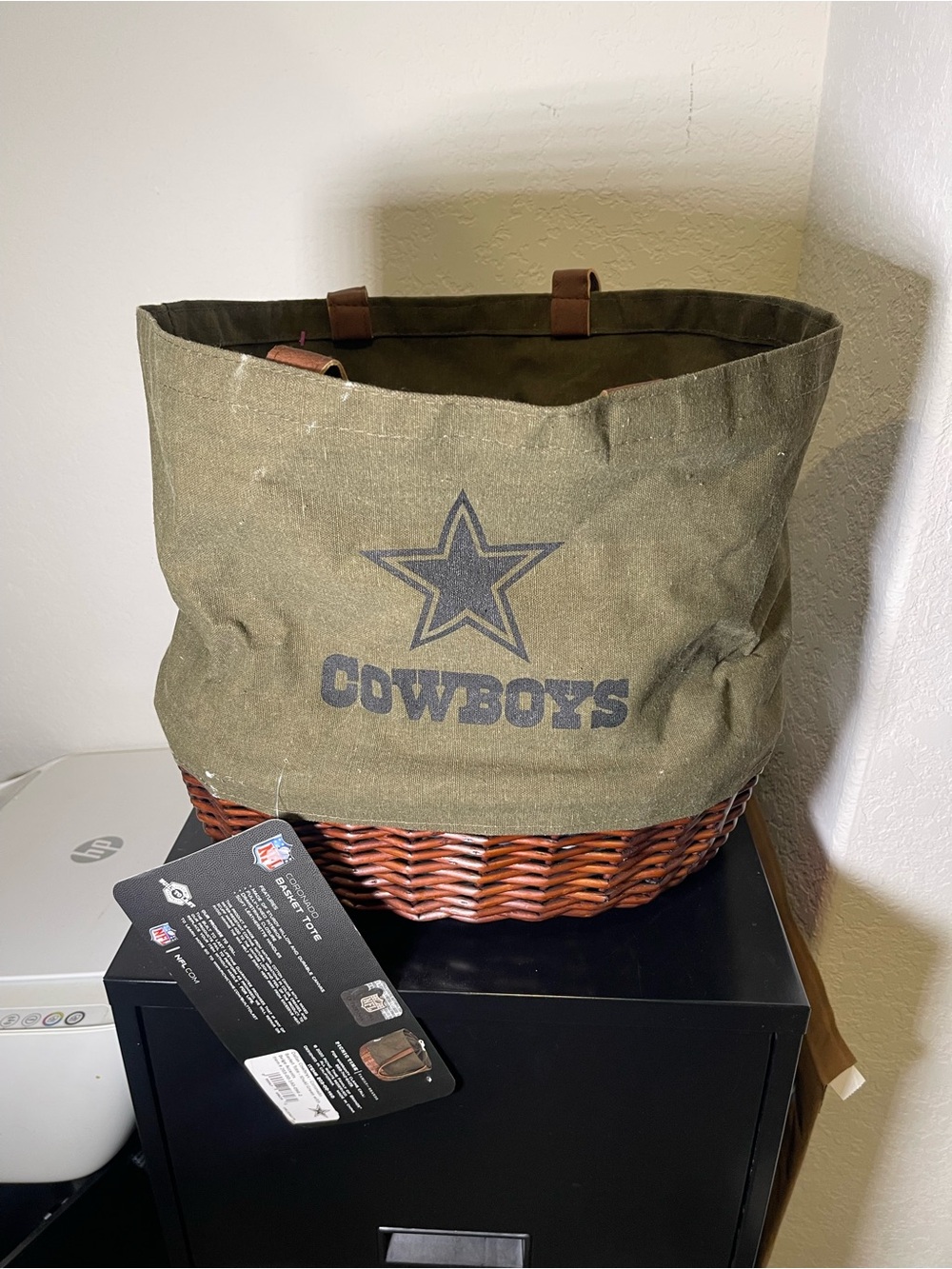 Cowboys Olive Green Canvas & Wicker Storage Tote